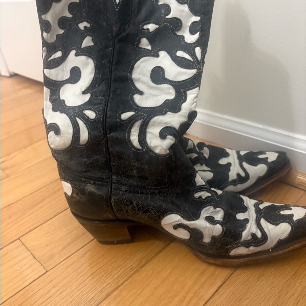 Elegant Black and White Heeled Boots